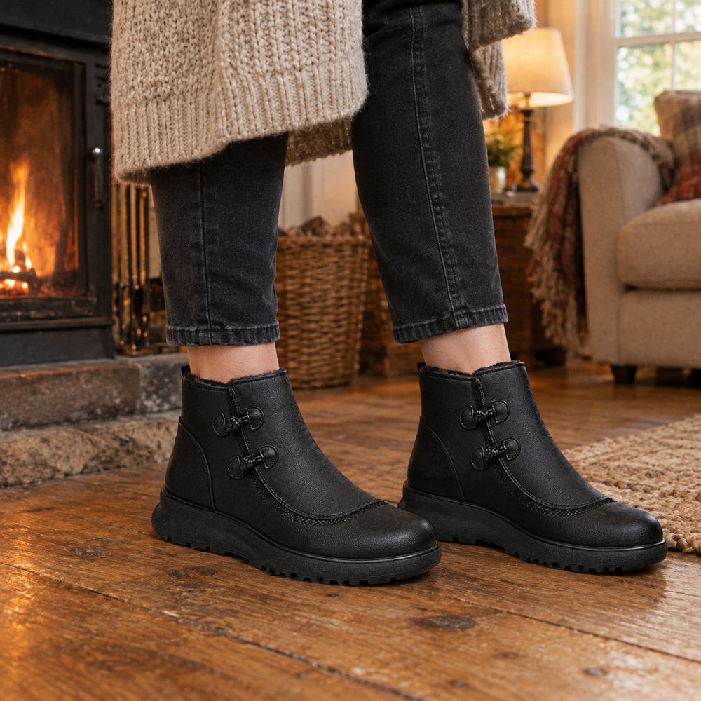 Nuoro Orthopedic Ankle Boots - Black - on foot