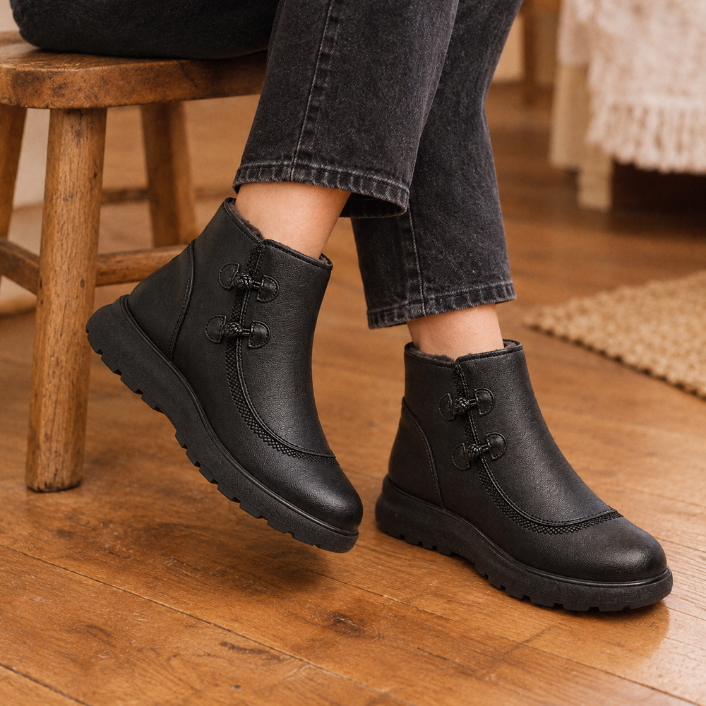 Nuoro Orthopedic Ankle Boots - Black - on foot side