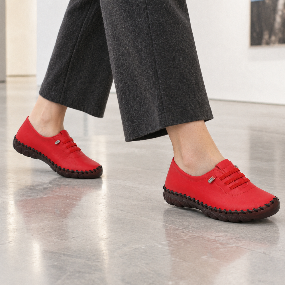 Padova Orthopedic Flats - Red - on foot