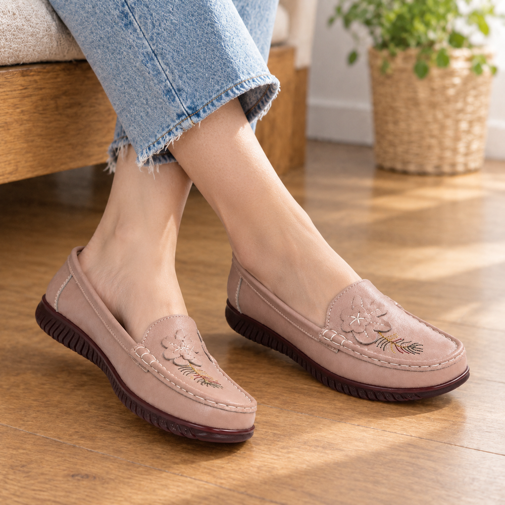 Pavia Orthopedic Flats - Apricot - on foot side
