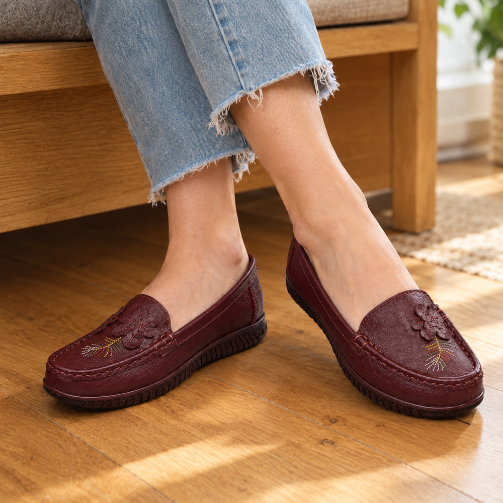 Pavia Orthopedic Flats - Wine - on foot side
