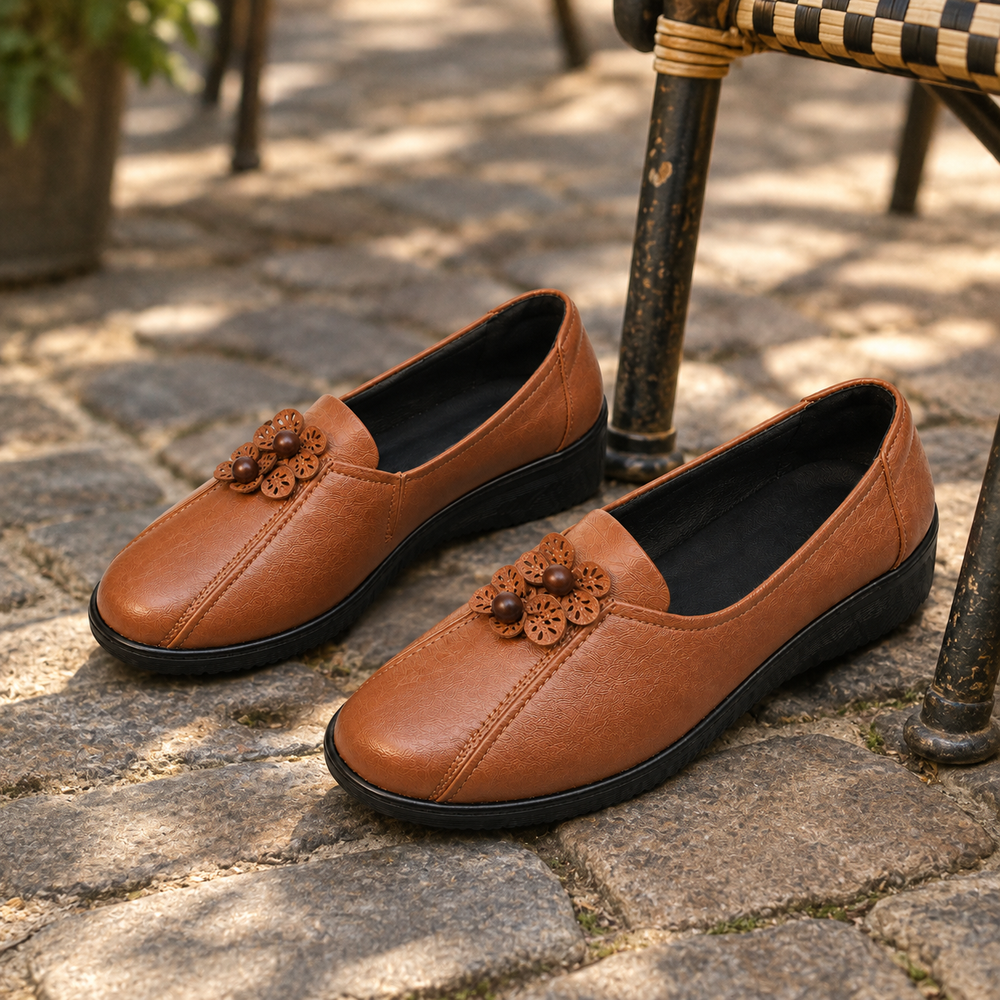 Perugia Orthopedic Comfort Shoes - Light Brown - styled