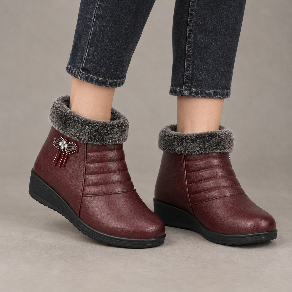 Positano Orthopedic Ankle Boots - Red - on foot side