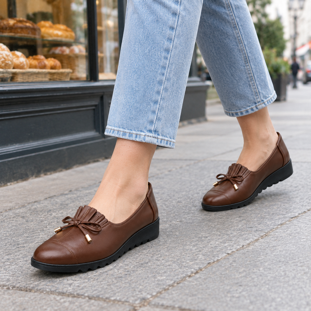 Sorrento Orthopedic Comfort Shoes - Brown - on foot