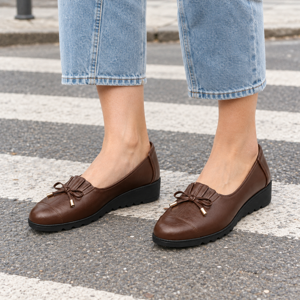 Sorrento Orthopedic Comfort Shoes - Brown - on foot side