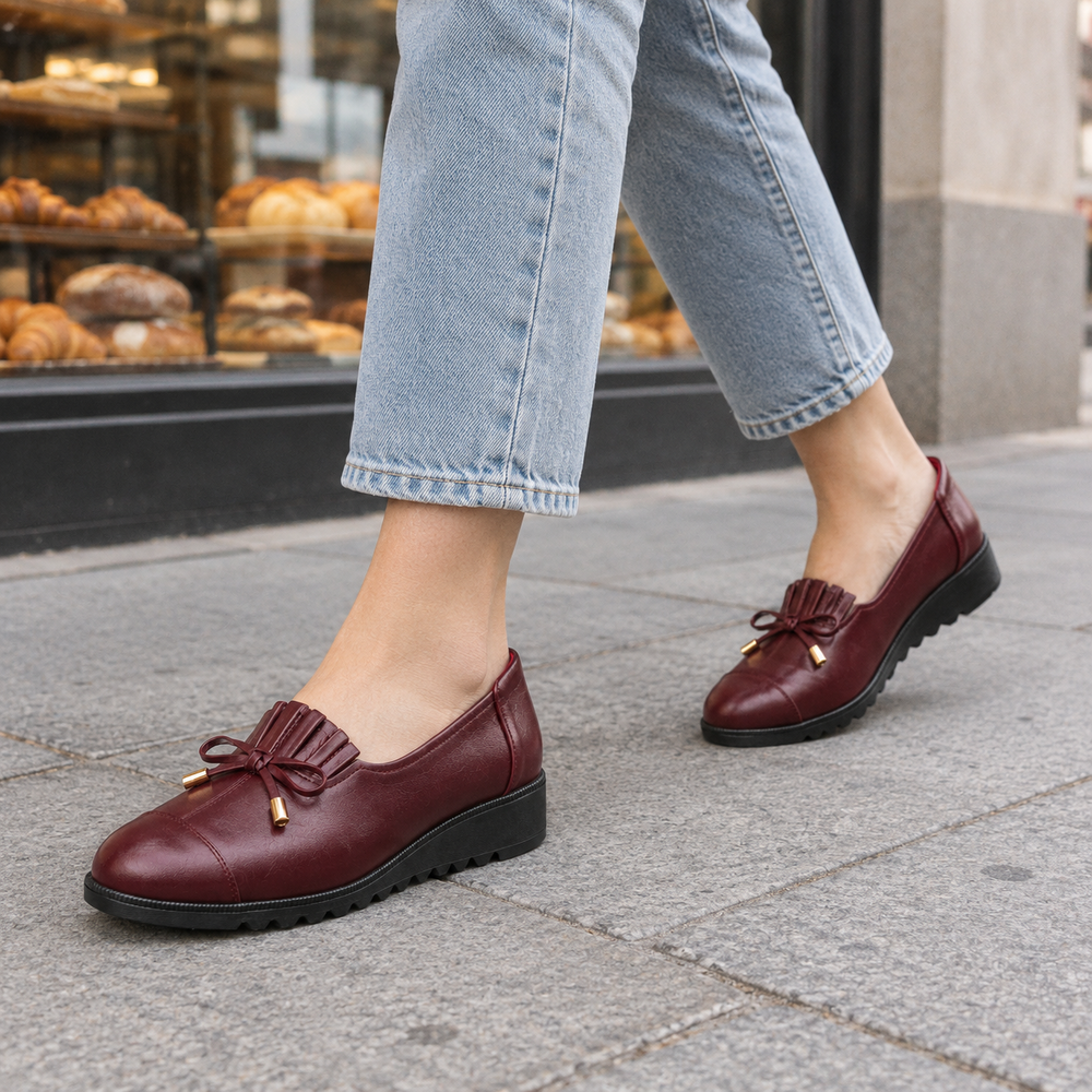 Sorrento Orthopedic Comfort Shoes - Wine - on foot