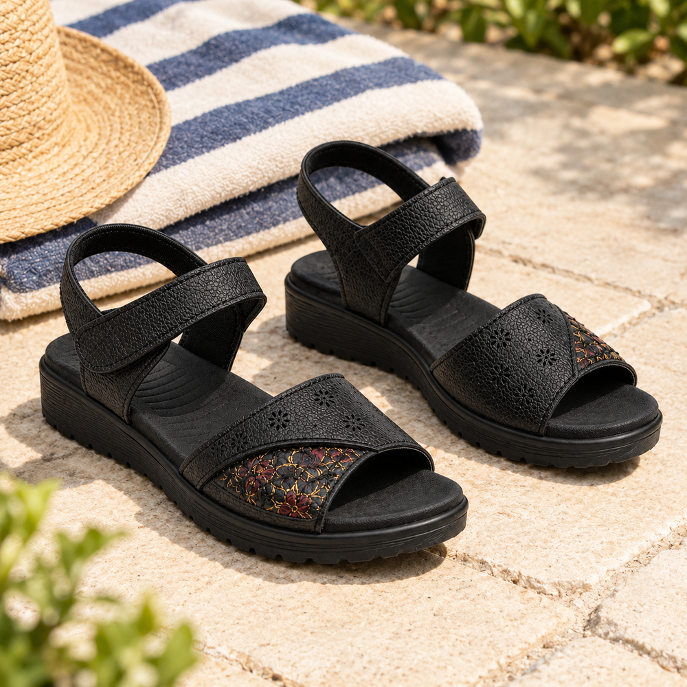 Spoleto Orthopedic Sandals - Black - styled