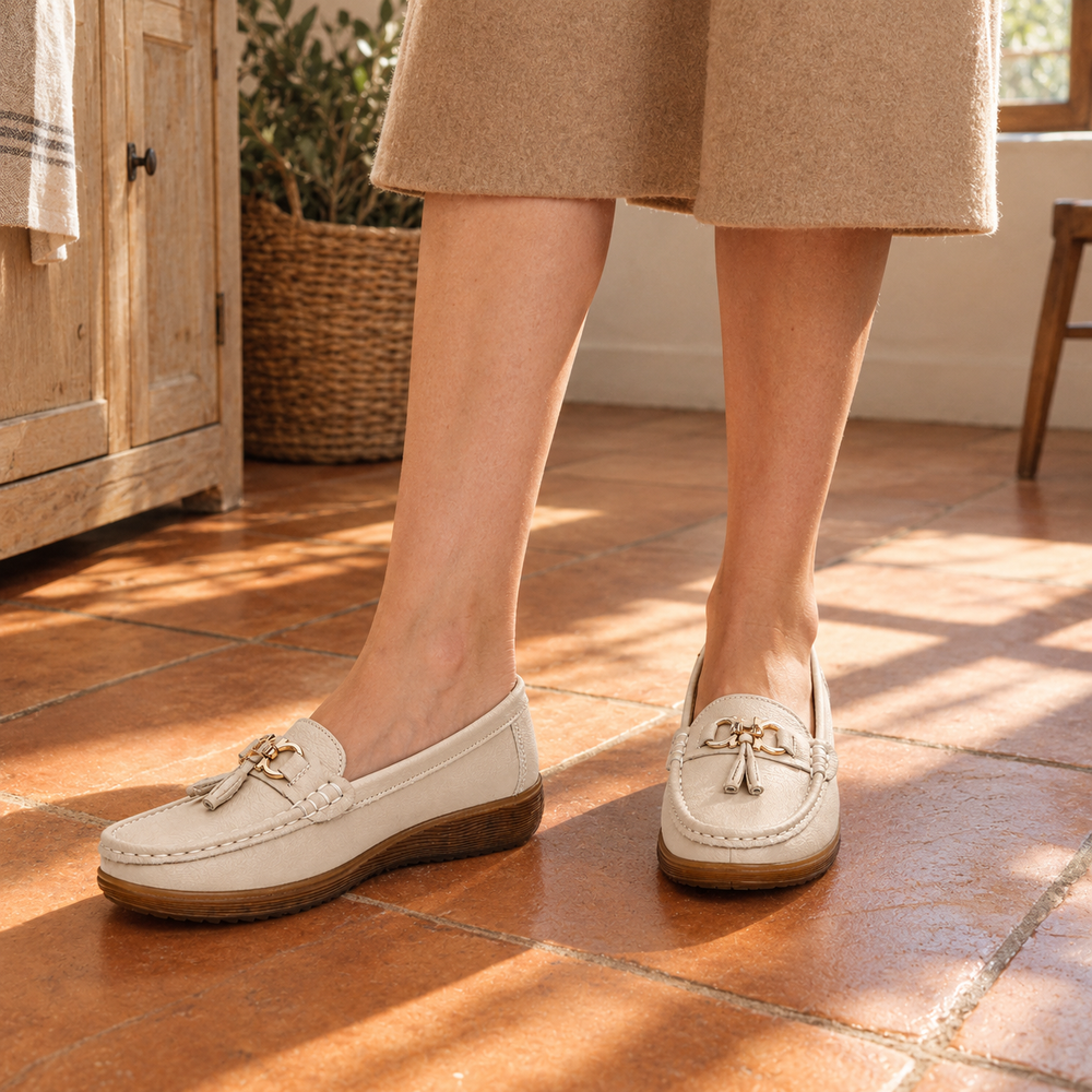 Tivoli Orthopedic Loafers - Beige - on foot