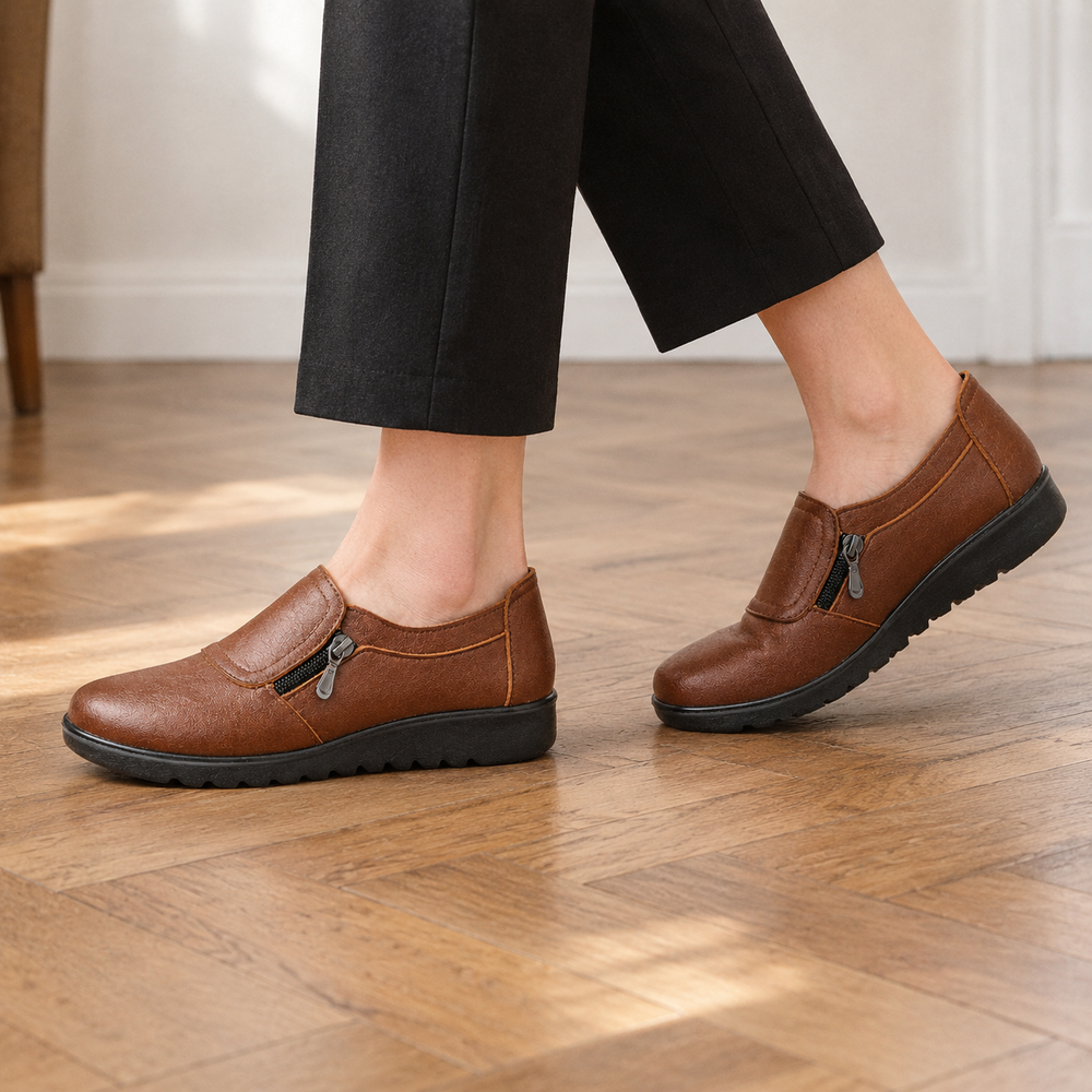 Trapani Orthopedic Flats - Brown - on foot side