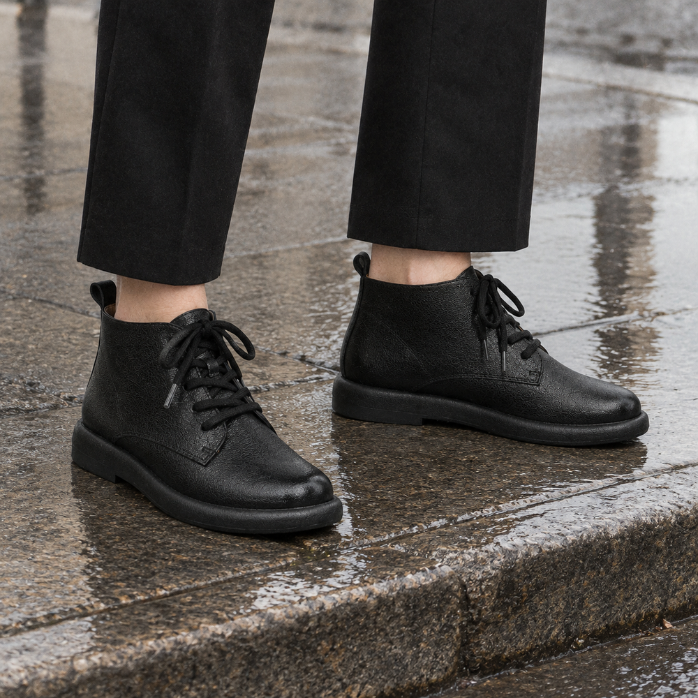 Treviso Orthopedic Ankle Boots - Black Velvet - on foot side