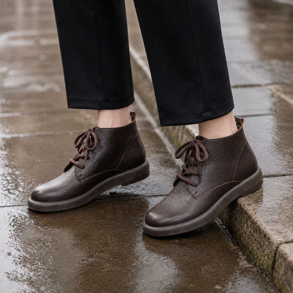 Treviso Orthopedic Ankle Boots - Brown - on foot side