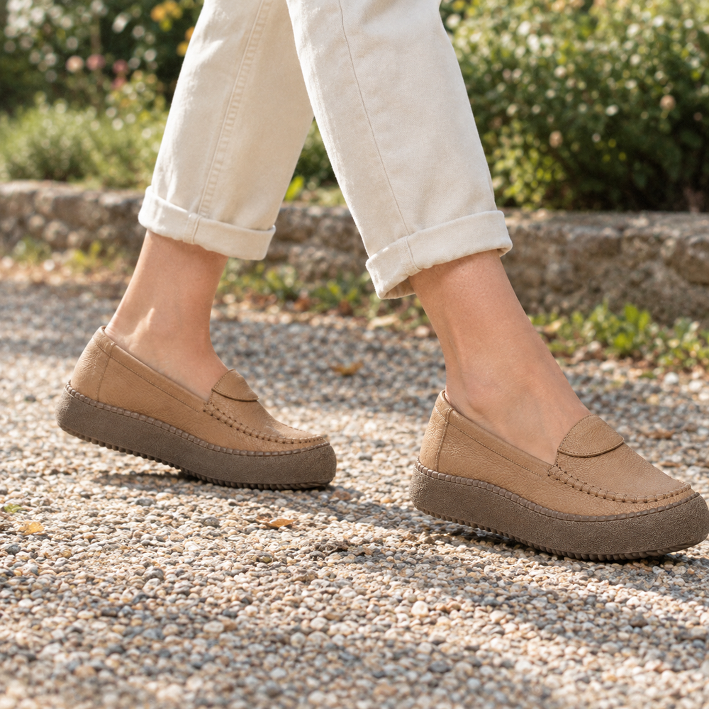Trieste Orthopedic Comfort Shoes - Apricot - on foot side