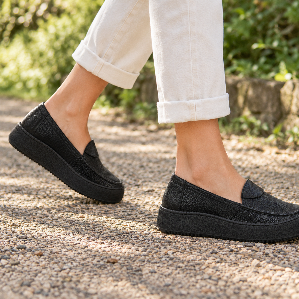Trieste Orthopedic Comfort Shoes - Black - on foot side