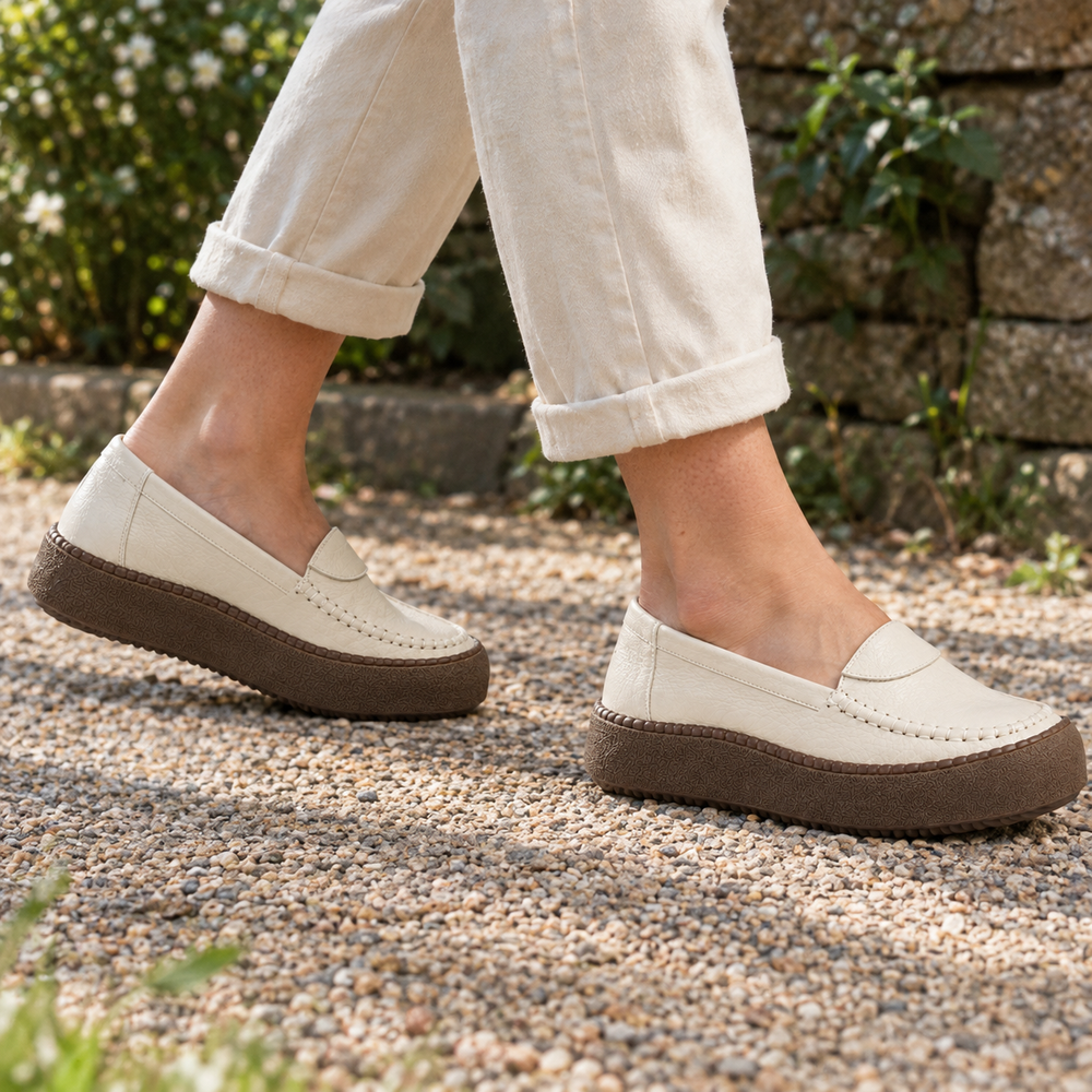 Trieste Orthopedic Comfort Shoes - Off-White - on foot side