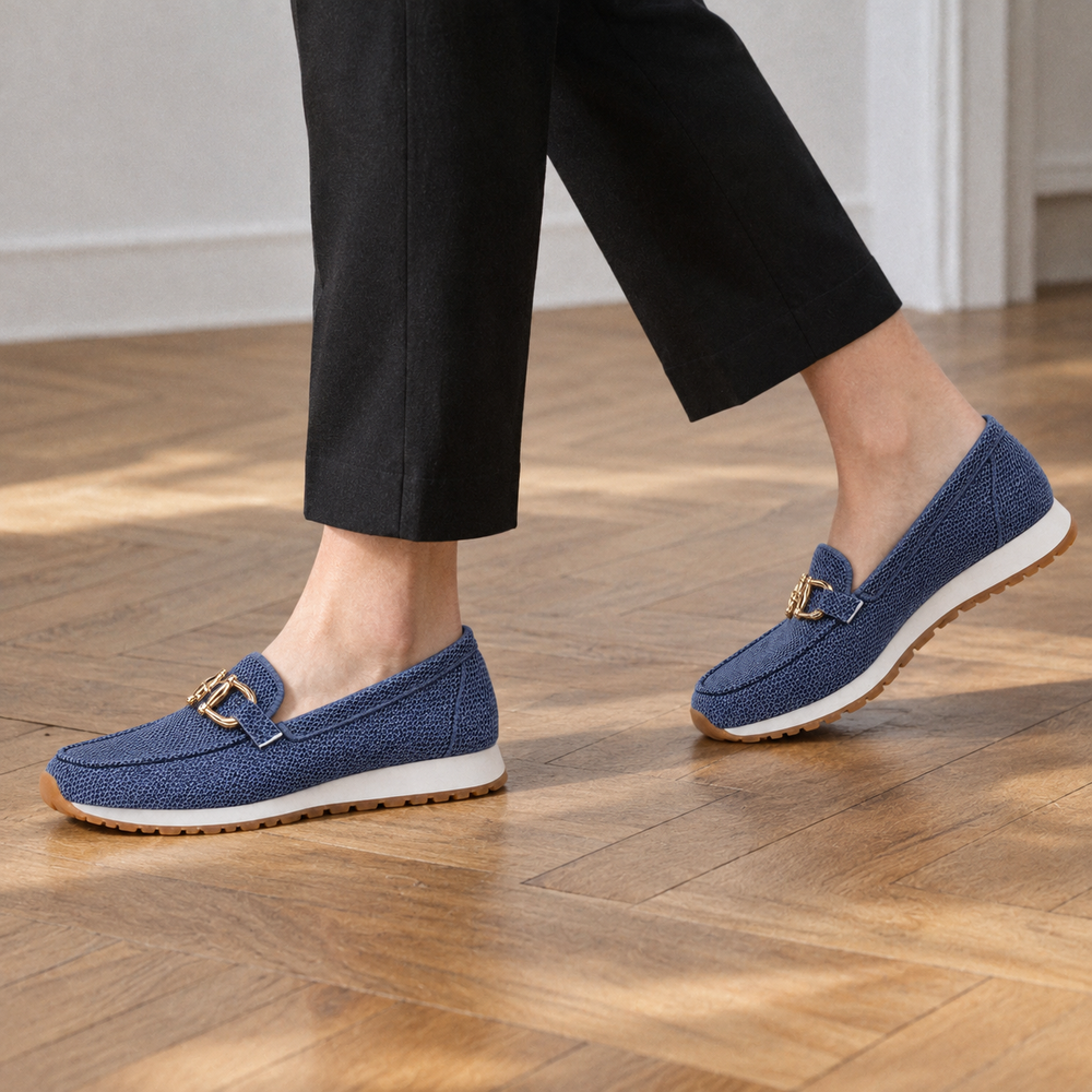 The Verona Orthopedic Loafers - Denim - on foot side
