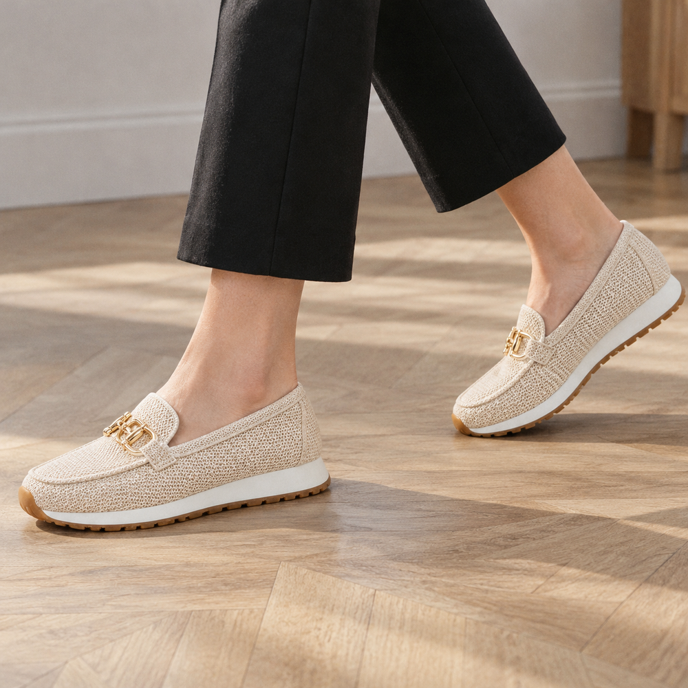 The Verona Orthopedic Loafers - Oatmeal - on foot side