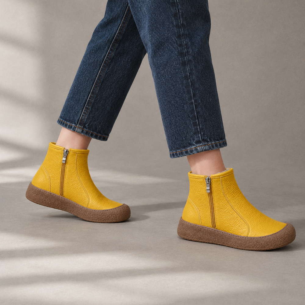 Viterbo Orthopedic Ankle Boots - Yellow - on foot